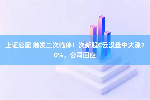 上证速配 触发二次临停！次新股C云汉盘中大涨70%，公司回应